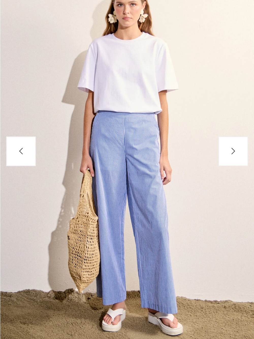 English Factory High-Rise Light Blue Gingham Wide-Leg Pants